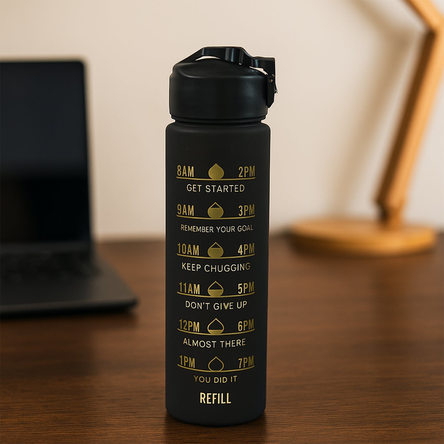 2 Pc Premium Black Motivational Water Bottle Set (900 ML + 300 ML) 2 Pc Premium Black Motivational Water Bottle Set (900 ML + 300 ML)